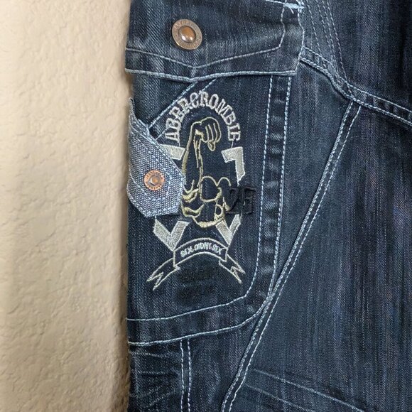 Y2K Tianzilang Cargo Jeans Whiskering Elastic Waist Embroidered 29 Skater Grunge - Picture 4 of 9